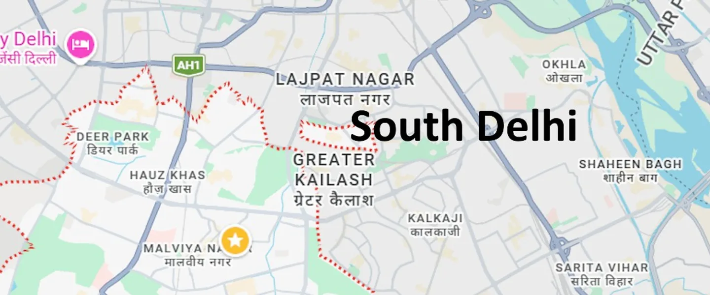 Map of South Delhi — Three Eyes Security district-wide guard services